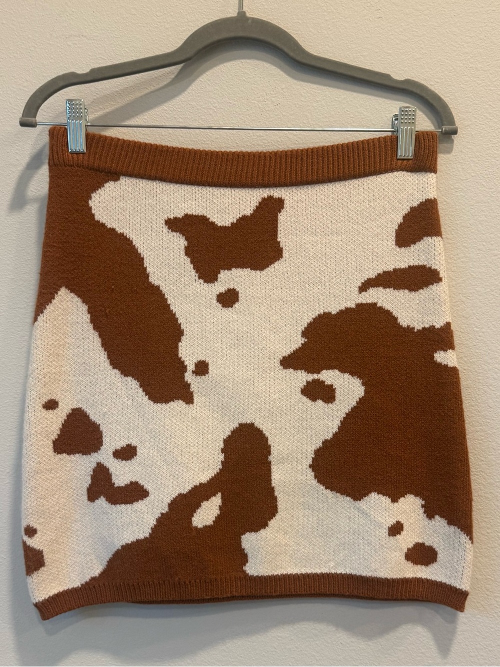 Eden Sky Cream and Brown Cow Print Knit Mini Skirt